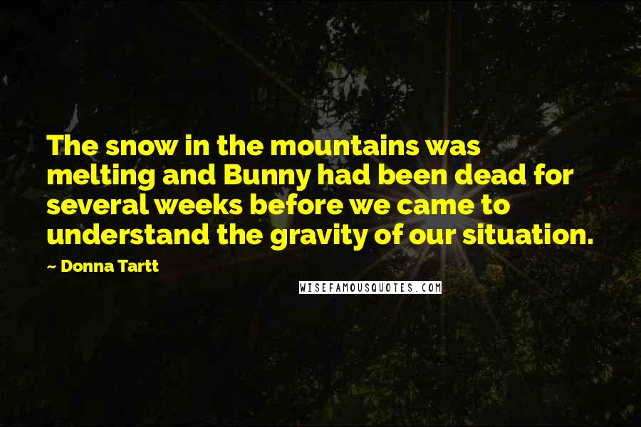 Donna Tartt Quotes: The snow in the mountains was melting and Bunny had been dead for several weeks before we came to understand the gravity of our situation.