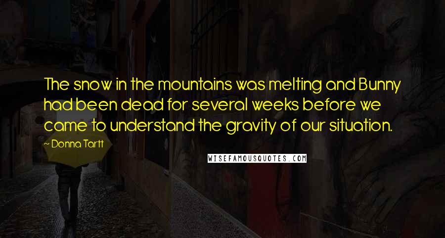 Donna Tartt Quotes: The snow in the mountains was melting and Bunny had been dead for several weeks before we came to understand the gravity of our situation.