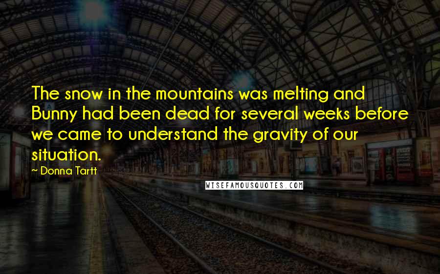 Donna Tartt Quotes: The snow in the mountains was melting and Bunny had been dead for several weeks before we came to understand the gravity of our situation.