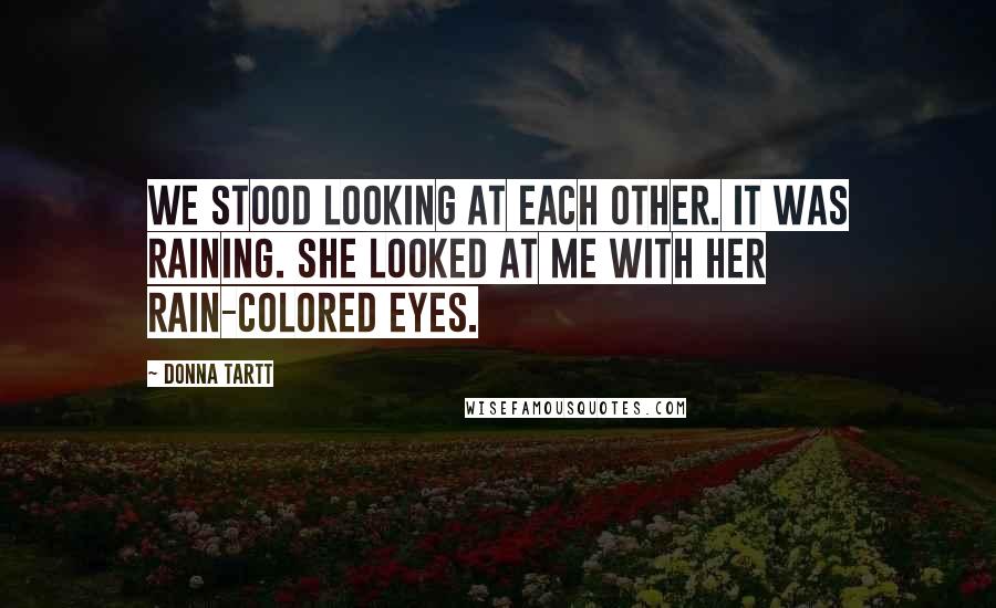 Donna Tartt Quotes: We stood looking at each other. It was raining. She looked at me with her rain-colored eyes.