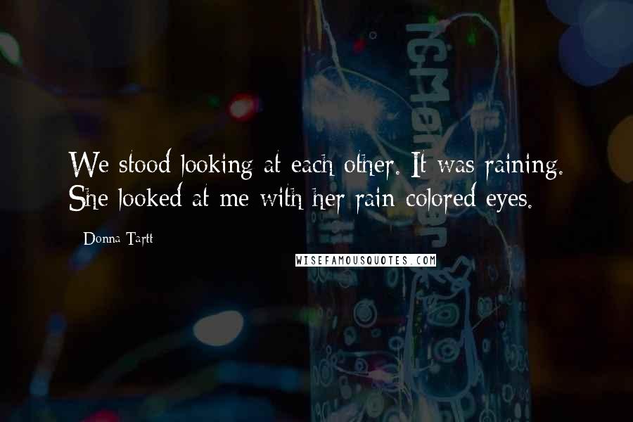 Donna Tartt Quotes: We stood looking at each other. It was raining. She looked at me with her rain-colored eyes.