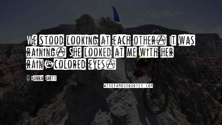 Donna Tartt Quotes: We stood looking at each other. It was raining. She looked at me with her rain-colored eyes.