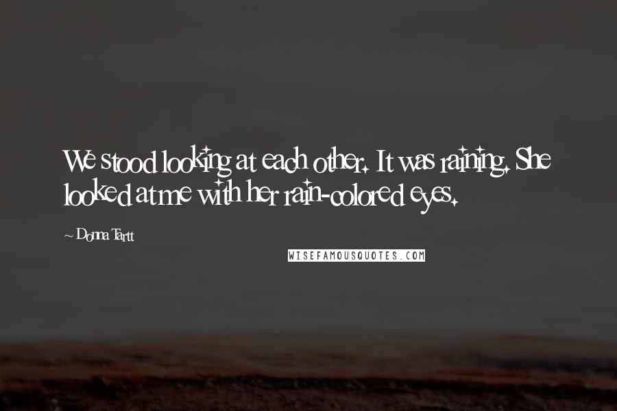 Donna Tartt Quotes: We stood looking at each other. It was raining. She looked at me with her rain-colored eyes.