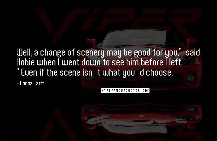 Donna Tartt Quotes: Well, a change of scenery may be good for you," said Hobie when I went down to see him before I left. "Even if the scene isn't what you'd choose.