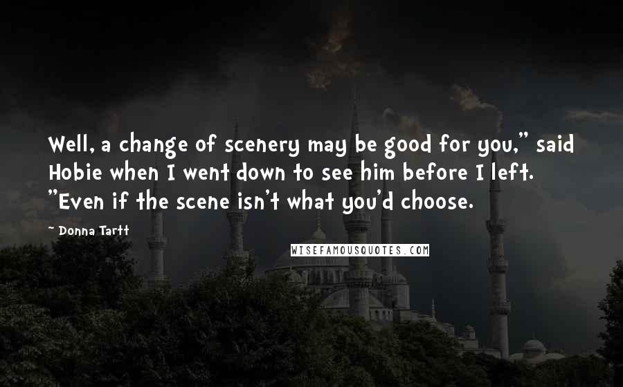 Donna Tartt Quotes: Well, a change of scenery may be good for you," said Hobie when I went down to see him before I left. "Even if the scene isn't what you'd choose.