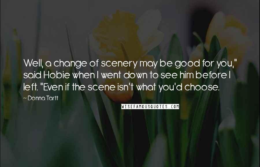 Donna Tartt Quotes: Well, a change of scenery may be good for you," said Hobie when I went down to see him before I left. "Even if the scene isn't what you'd choose.