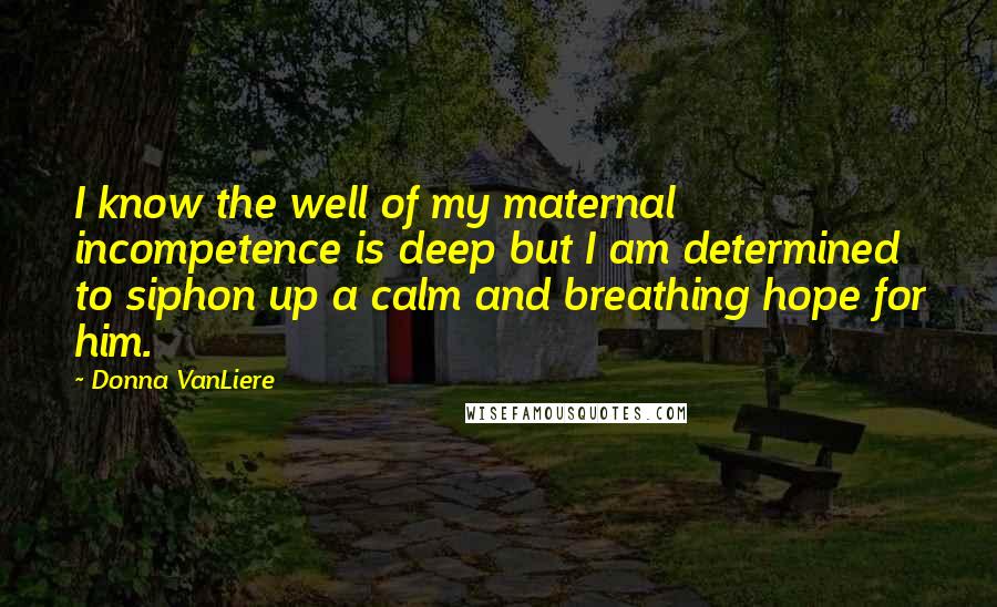 Donna VanLiere Quotes: I know the well of my maternal incompetence is deep but I am determined to siphon up a calm and breathing hope for him.