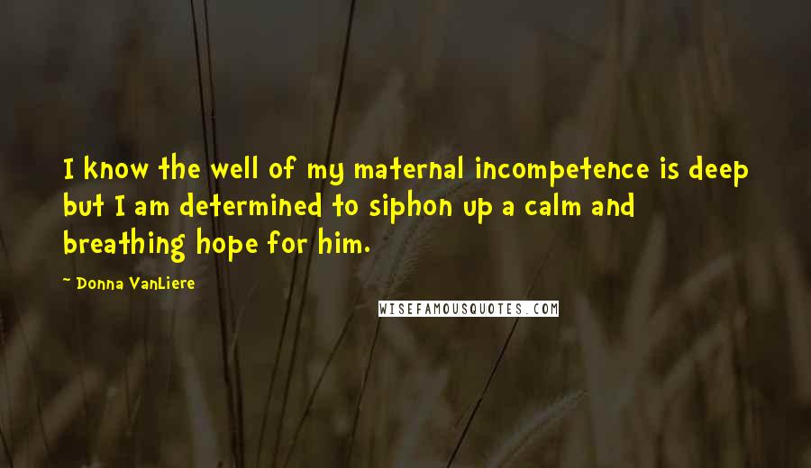 Donna VanLiere Quotes: I know the well of my maternal incompetence is deep but I am determined to siphon up a calm and breathing hope for him.