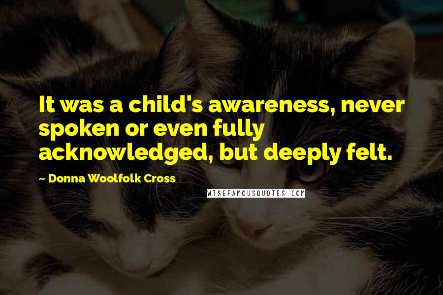 Donna Woolfolk Cross Quotes: It was a child's awareness, never spoken or even fully acknowledged, but deeply felt.