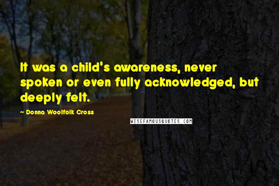 Donna Woolfolk Cross Quotes: It was a child's awareness, never spoken or even fully acknowledged, but deeply felt.