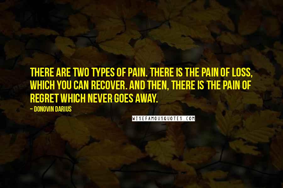 Donovin Darius Quotes: There are two types of pain. There is the pain of loss, which you can recover. And then, there is the pain of regret which never goes away.