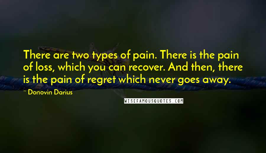 Donovin Darius Quotes: There are two types of pain. There is the pain of loss, which you can recover. And then, there is the pain of regret which never goes away.