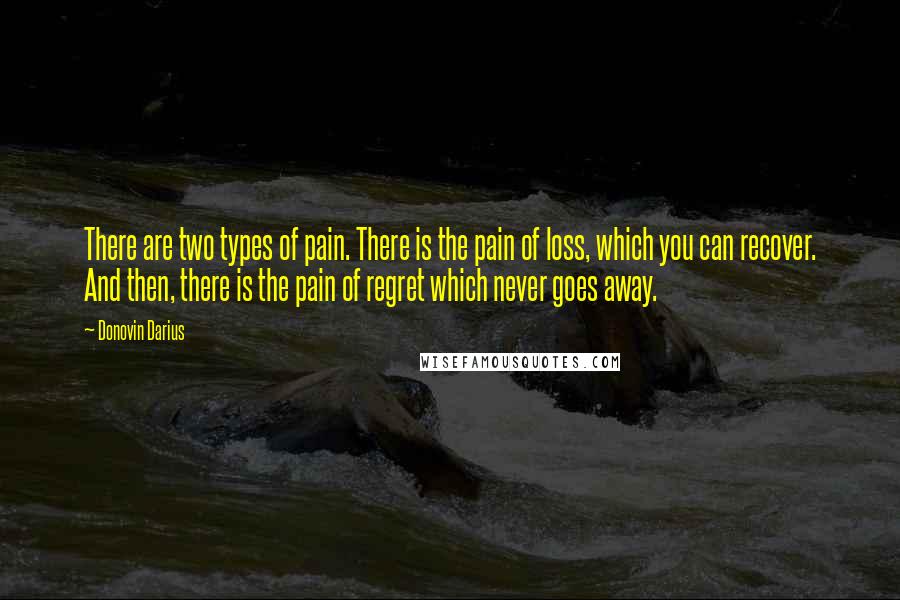 Donovin Darius Quotes: There are two types of pain. There is the pain of loss, which you can recover. And then, there is the pain of regret which never goes away.