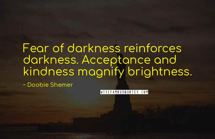 Doobie Shemer Quotes: Fear of darkness reinforces darkness. Acceptance and kindness magnify brightness.