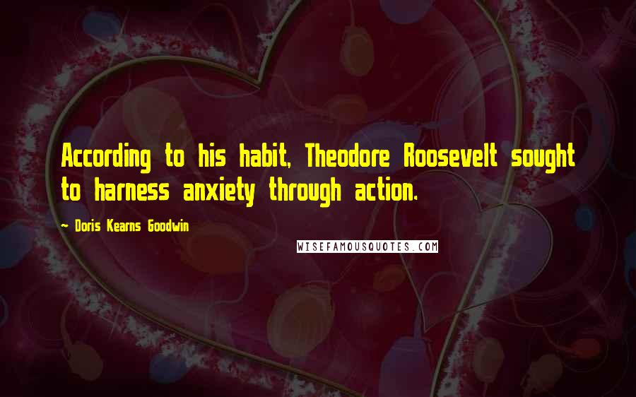 Doris Kearns Goodwin Quotes: According to his habit, Theodore Roosevelt sought to harness anxiety through action.