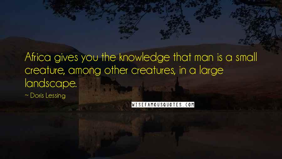 Doris Lessing Quotes: Africa gives you the knowledge that man is a small creature, among other creatures, in a large landscape.