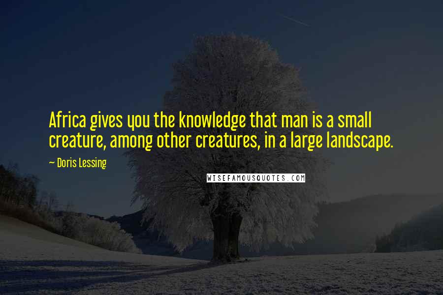 Doris Lessing Quotes: Africa gives you the knowledge that man is a small creature, among other creatures, in a large landscape.