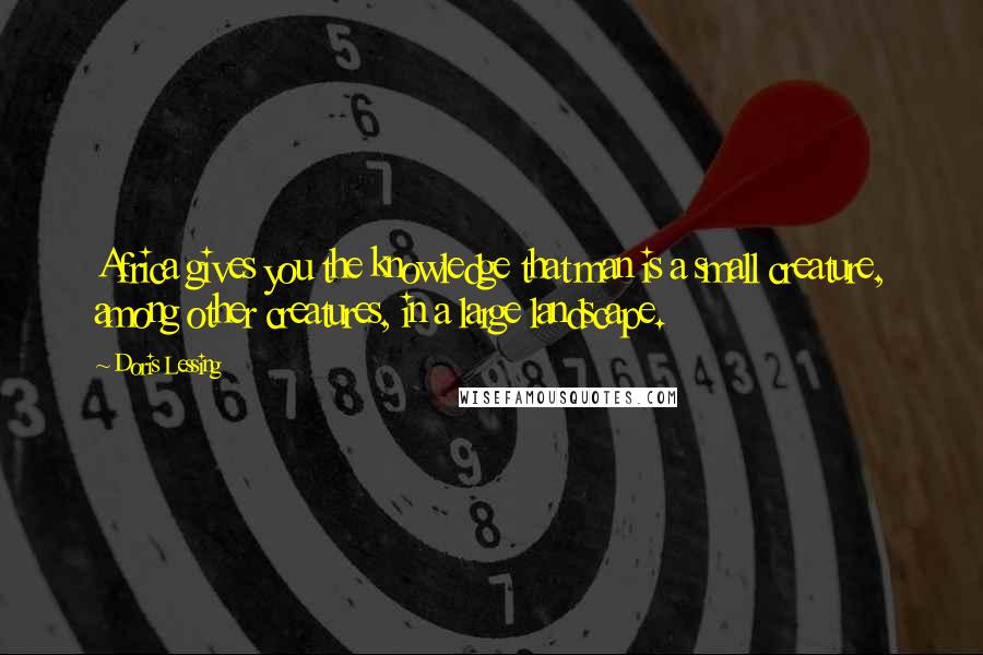 Doris Lessing Quotes: Africa gives you the knowledge that man is a small creature, among other creatures, in a large landscape.