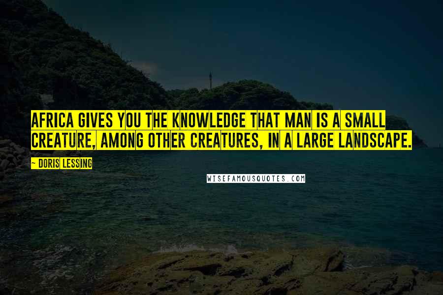 Doris Lessing Quotes: Africa gives you the knowledge that man is a small creature, among other creatures, in a large landscape.