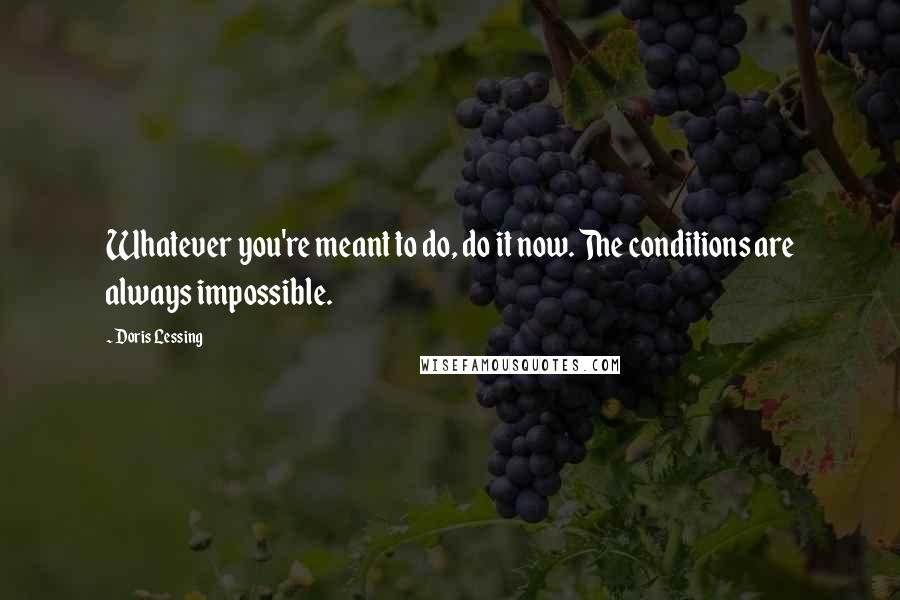 Doris Lessing Quotes: Whatever you're meant to do, do it now. The conditions are always impossible.