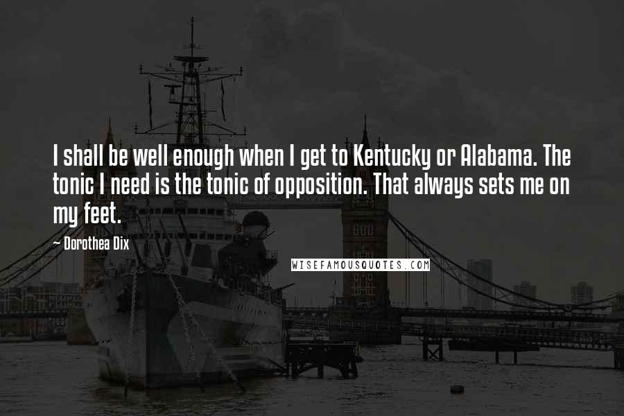 Dorothea Dix Quotes: I shall be well enough when I get to Kentucky or Alabama. The tonic I need is the tonic of opposition. That always sets me on my feet.