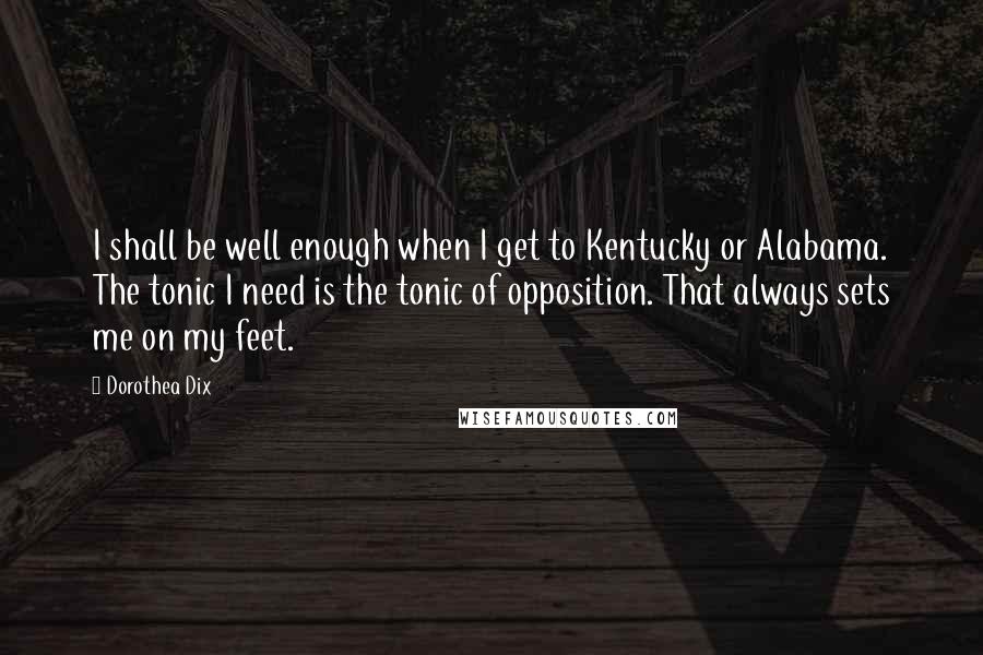 Dorothea Dix Quotes: I shall be well enough when I get to Kentucky or Alabama. The tonic I need is the tonic of opposition. That always sets me on my feet.