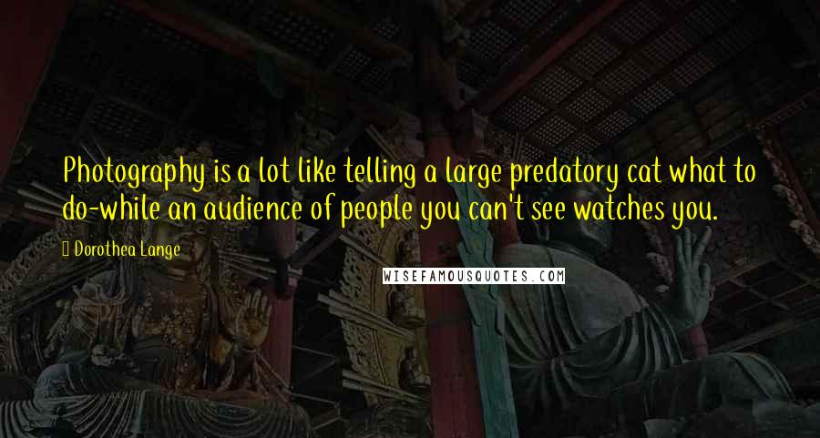 Dorothea Lange Quotes: Photography is a lot like telling a large predatory cat what to do-while an audience of people you can't see watches you.