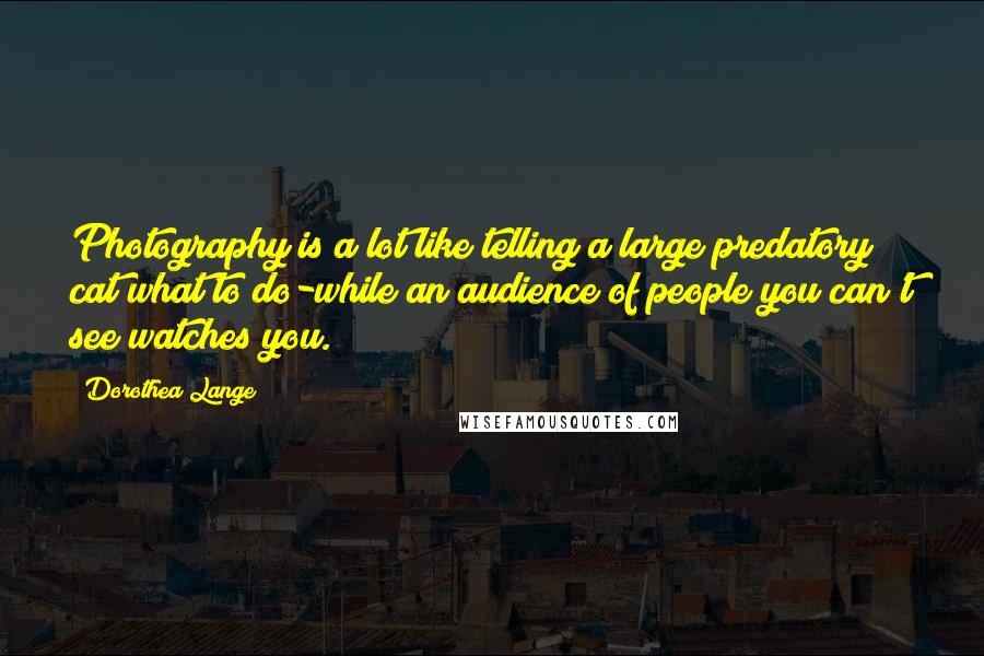 Dorothea Lange Quotes: Photography is a lot like telling a large predatory cat what to do-while an audience of people you can't see watches you.