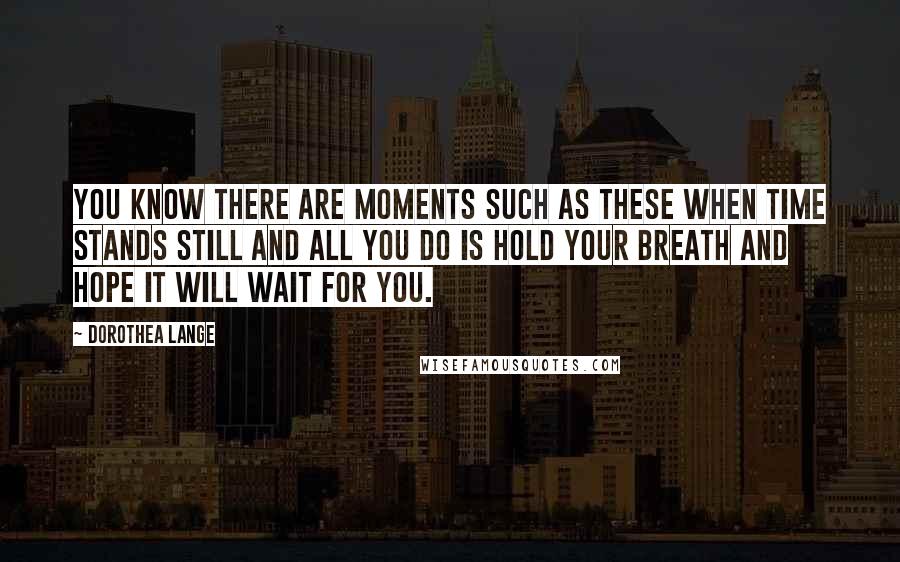 Dorothea Lange Quotes: You know there are moments such as these when time stands still and all you do is hold your breath and hope it will wait for you.