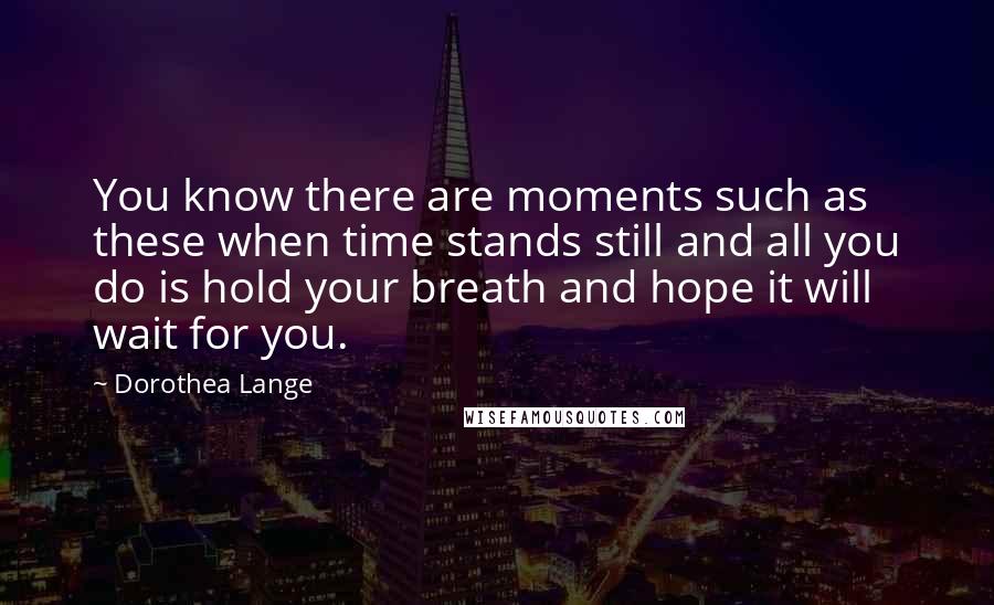 Dorothea Lange Quotes: You know there are moments such as these when time stands still and all you do is hold your breath and hope it will wait for you.