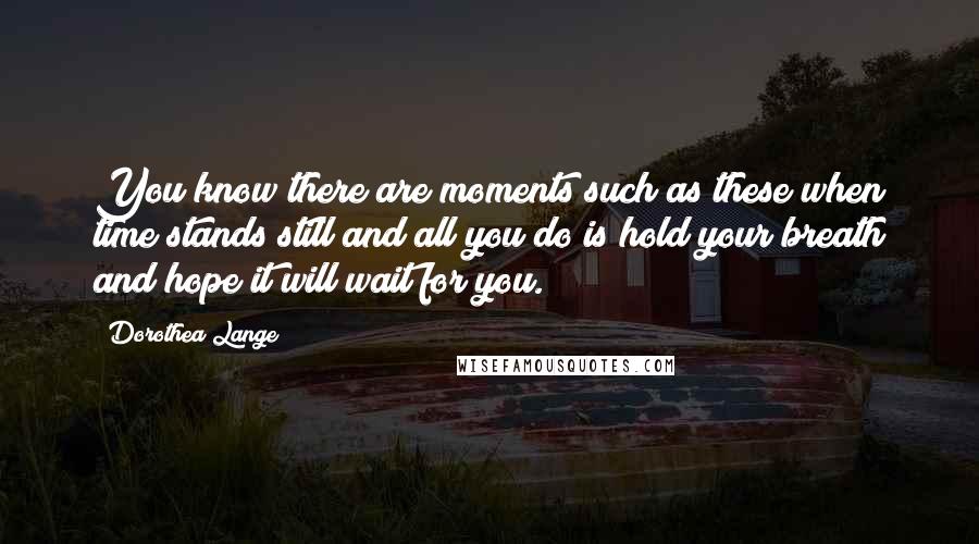 Dorothea Lange Quotes: You know there are moments such as these when time stands still and all you do is hold your breath and hope it will wait for you.