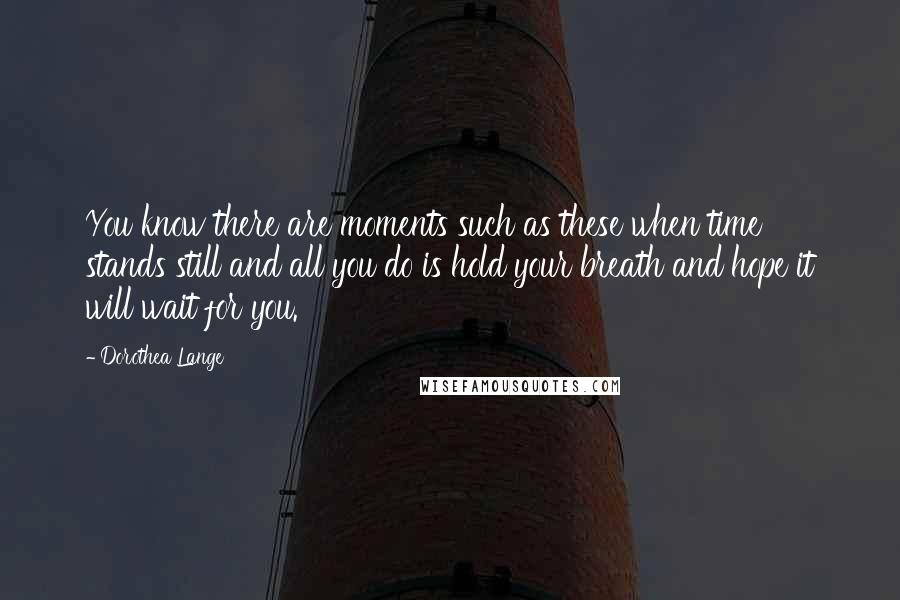 Dorothea Lange Quotes: You know there are moments such as these when time stands still and all you do is hold your breath and hope it will wait for you.