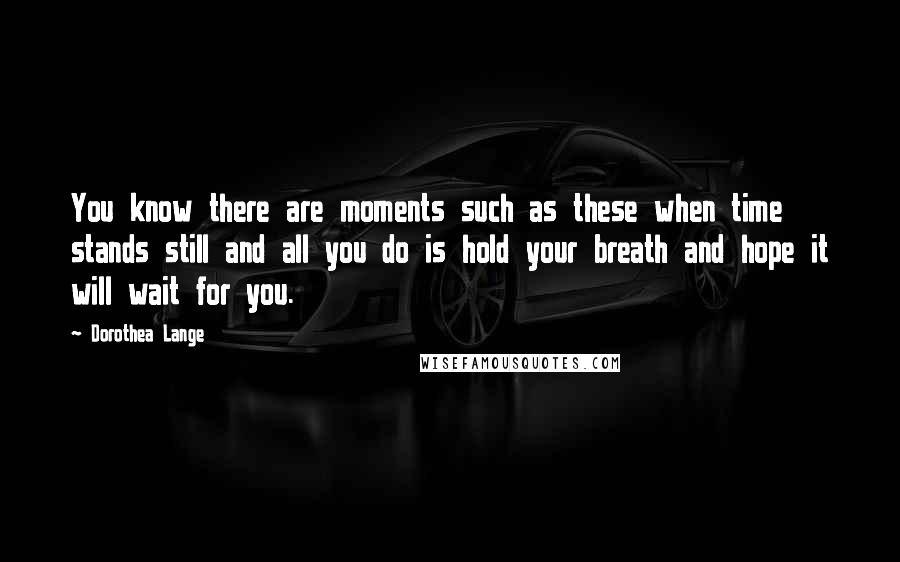 Dorothea Lange Quotes: You know there are moments such as these when time stands still and all you do is hold your breath and hope it will wait for you.