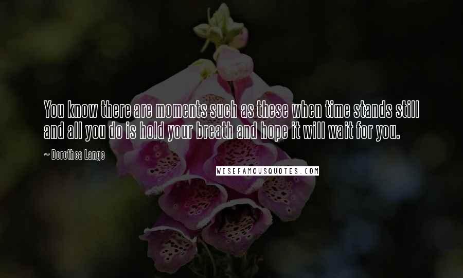 Dorothea Lange Quotes: You know there are moments such as these when time stands still and all you do is hold your breath and hope it will wait for you.