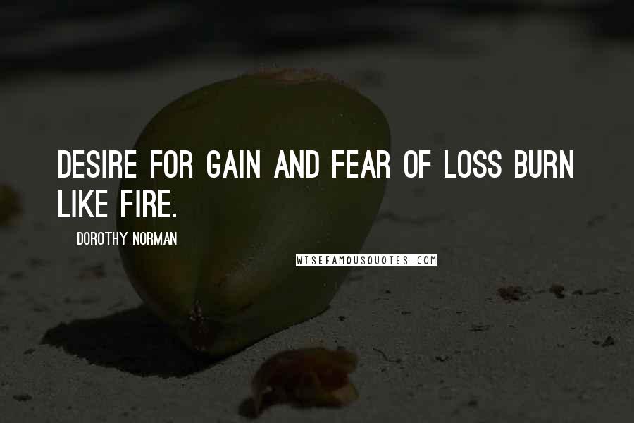 Dorothy Norman Quotes: Desire for gain and fear of loss burn like fire.