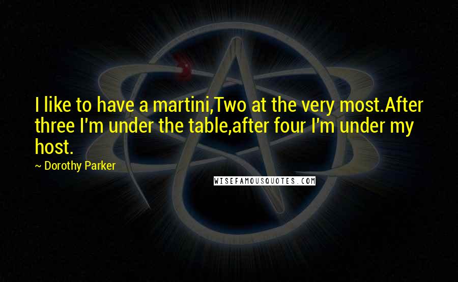 Dorothy Parker Quotes: I like to have a martini,Two at the very most.After three I'm under the table,after four I'm under my host.