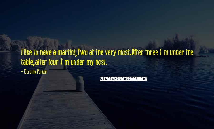 Dorothy Parker Quotes: I like to have a martini,Two at the very most.After three I'm under the table,after four I'm under my host.