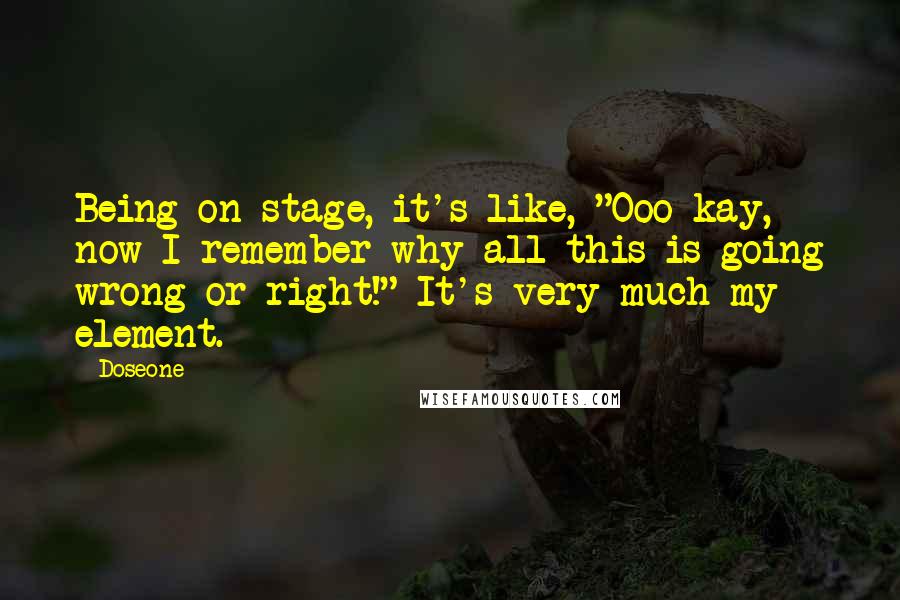 Doseone Quotes: Being on stage, it's like, "Ooo-kay, now I remember why all this is going wrong or right!" It's very much my element.