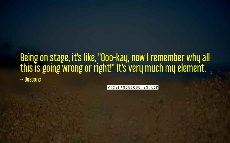 Doseone Quotes: Being on stage, it's like, "Ooo-kay, now I remember why all this is going wrong or right!" It's very much my element.