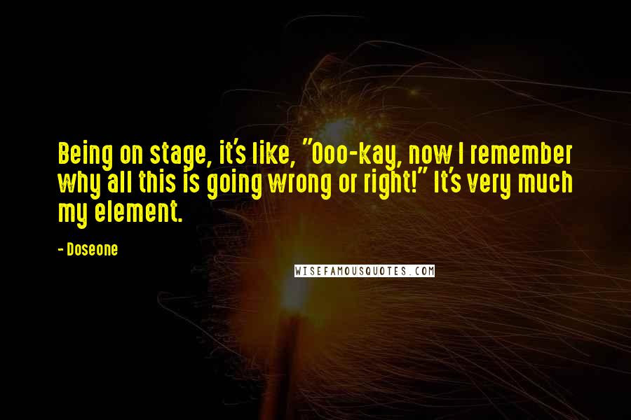 Doseone Quotes: Being on stage, it's like, "Ooo-kay, now I remember why all this is going wrong or right!" It's very much my element.