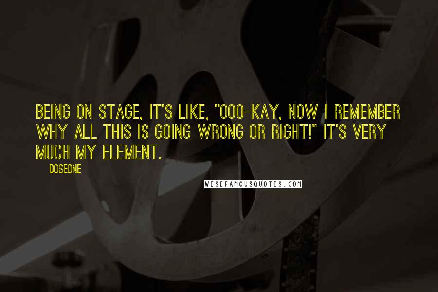 Doseone Quotes: Being on stage, it's like, "Ooo-kay, now I remember why all this is going wrong or right!" It's very much my element.