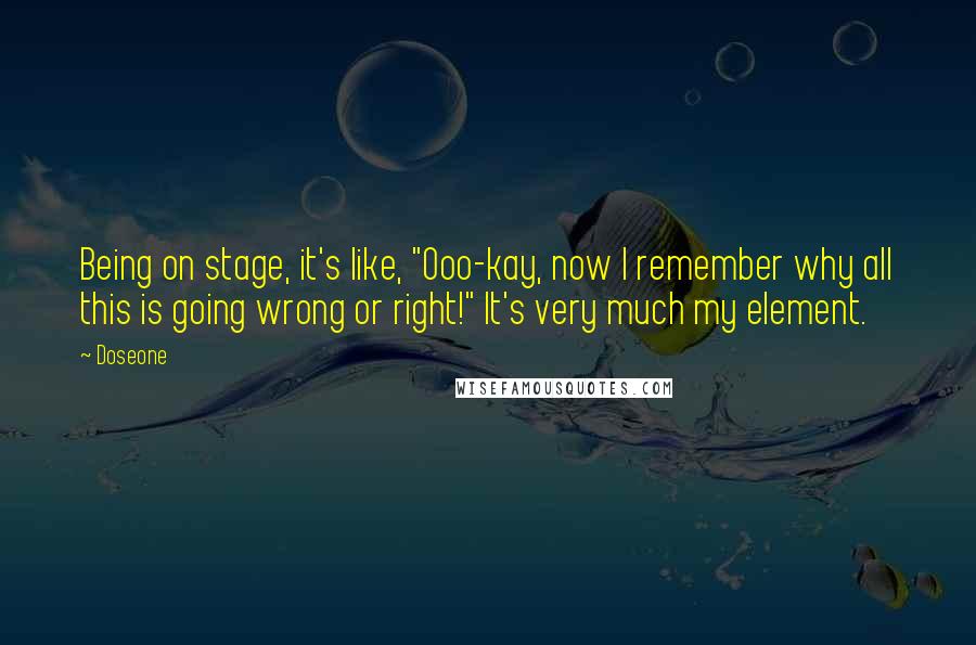 Doseone Quotes: Being on stage, it's like, "Ooo-kay, now I remember why all this is going wrong or right!" It's very much my element.