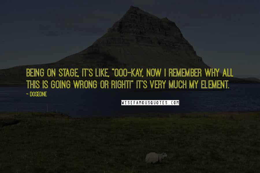 Doseone Quotes: Being on stage, it's like, "Ooo-kay, now I remember why all this is going wrong or right!" It's very much my element.