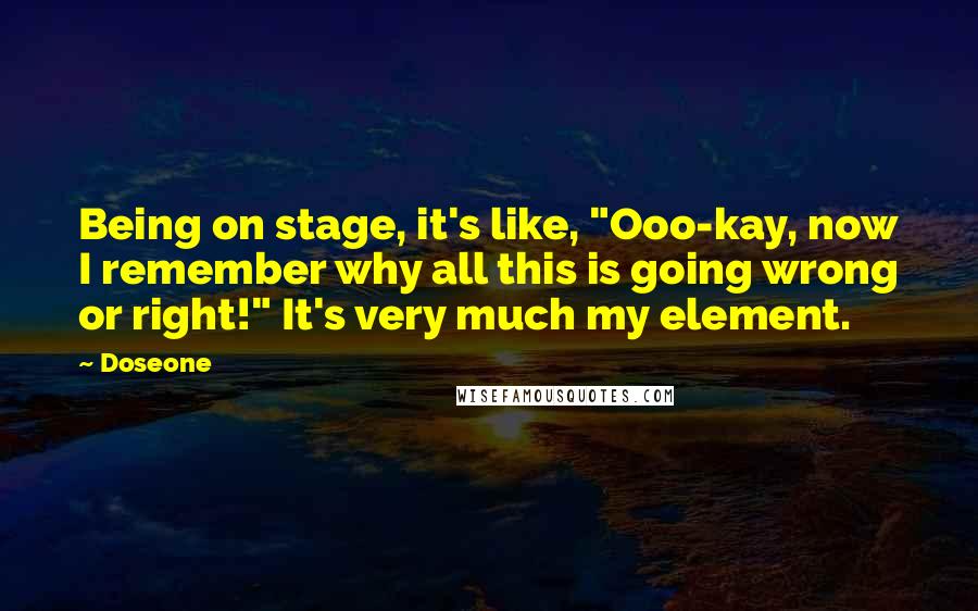 Doseone Quotes: Being on stage, it's like, "Ooo-kay, now I remember why all this is going wrong or right!" It's very much my element.