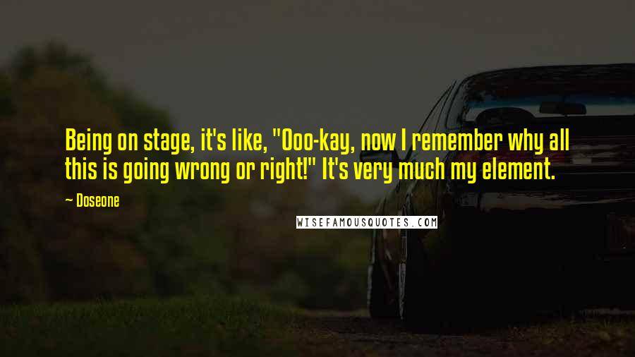 Doseone Quotes: Being on stage, it's like, "Ooo-kay, now I remember why all this is going wrong or right!" It's very much my element.