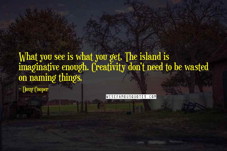 Doug Cooper Quotes: What you see is what you get. The island is imaginative enough. Creativity don't need to be wasted on naming things.