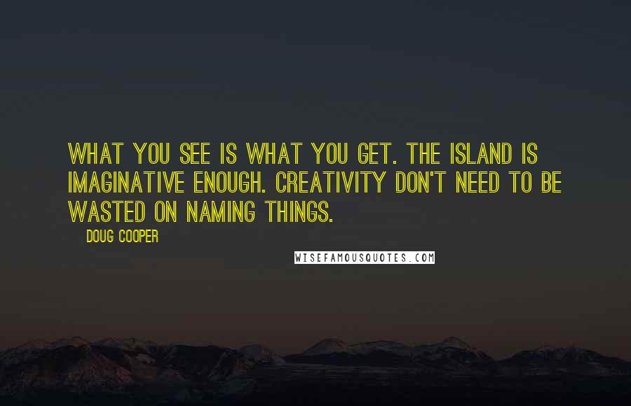 Doug Cooper Quotes: What you see is what you get. The island is imaginative enough. Creativity don't need to be wasted on naming things.