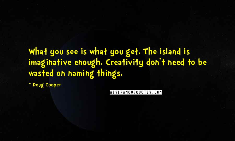 Doug Cooper Quotes: What you see is what you get. The island is imaginative enough. Creativity don't need to be wasted on naming things.