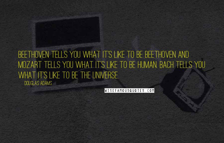 Douglas Adams Quotes: Beethoven tells you what it's like to be Beethoven and Mozart tells you what it's like to be human. Bach tells you what it's like to be the universe.