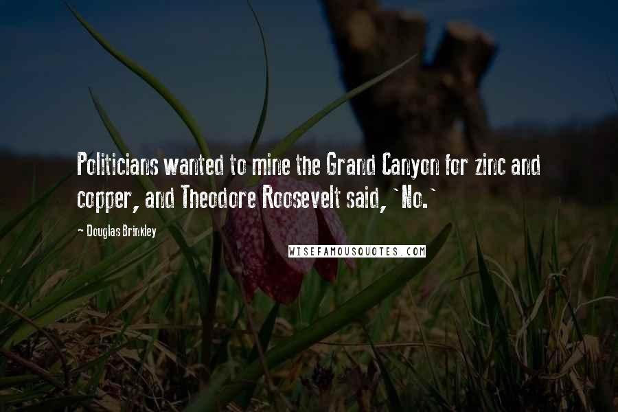 Douglas Brinkley Quotes: Politicians wanted to mine the Grand Canyon for zinc and copper, and Theodore Roosevelt said, 'No.'